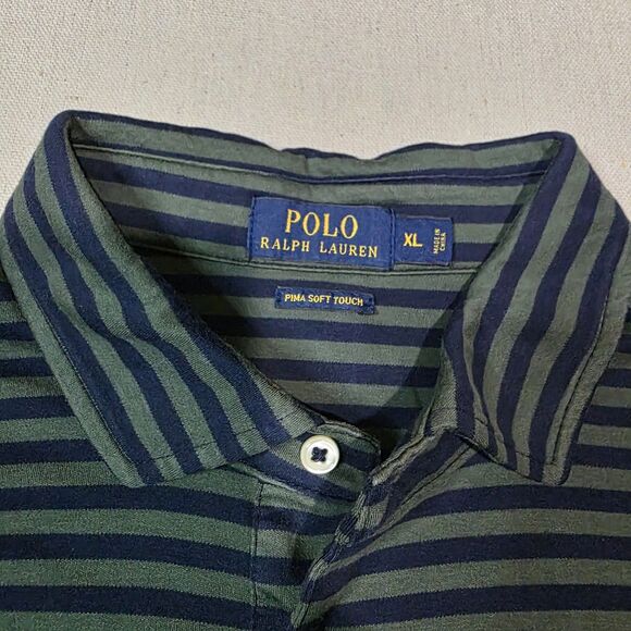 Polo Ralph Lauren Pima Soft Touch Blue And Green Striped Logo Polo Shirt Size XL - Picture 5 of 7